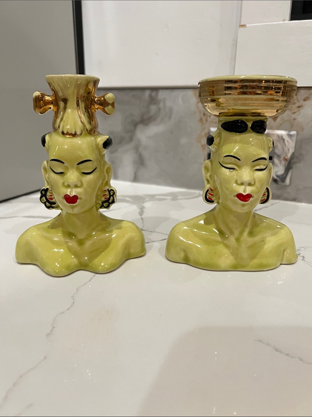 Pair of Nubian 6” Vintage Ceramic Bud Vase Heads